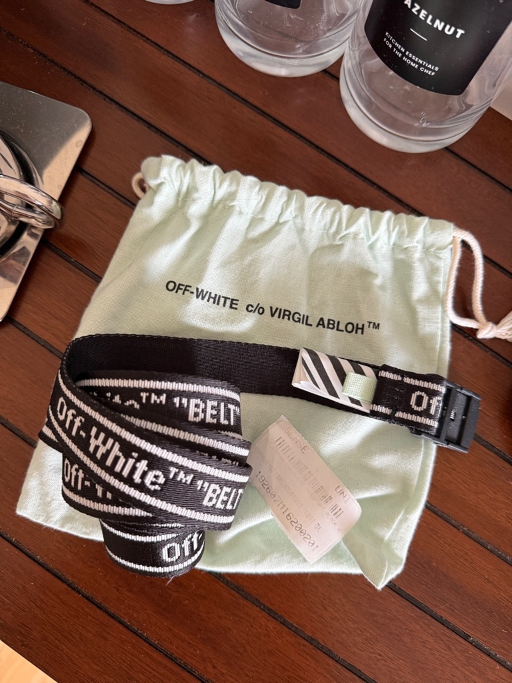 Off-White Black and White Industrial Logo Webbing Belt with Silver Buckle